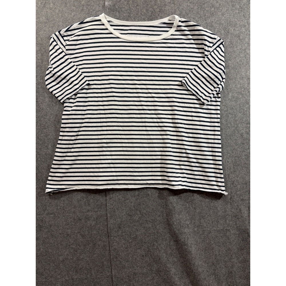 Frank & Eileen Tee Lab Striped Cotton Short Sleeve Top Navy White LAB200EJ Sz M